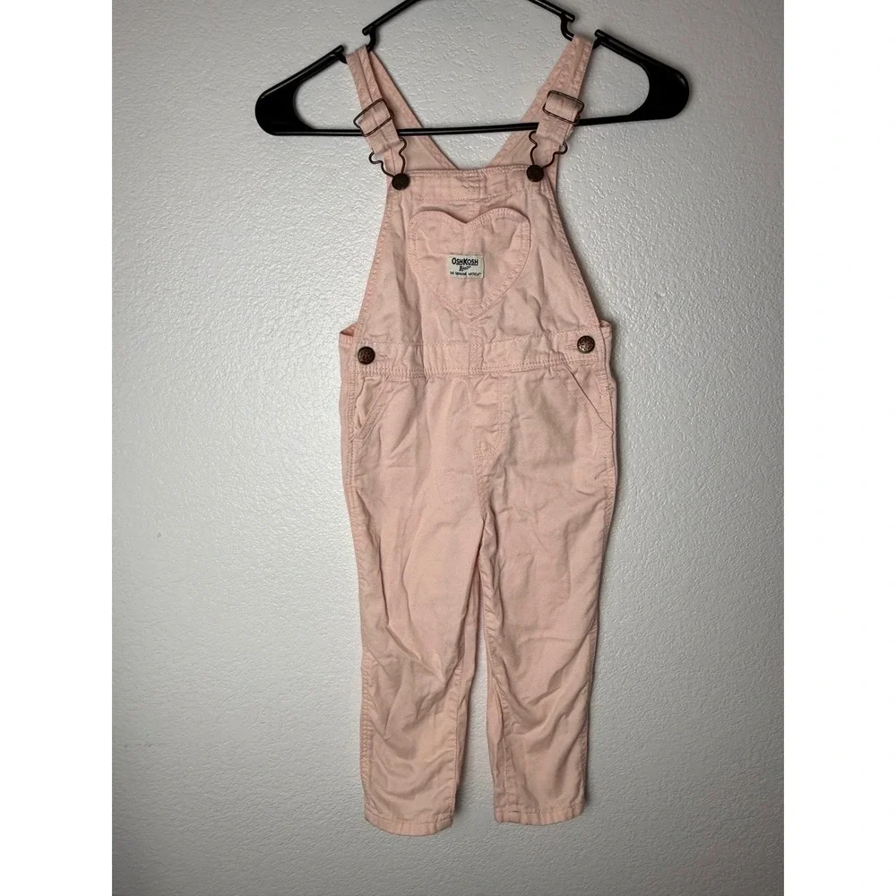 OshKosh Bgosh Toddler Girls Pink Heart Pocket Denim Bib Overalls 3T 6J064211